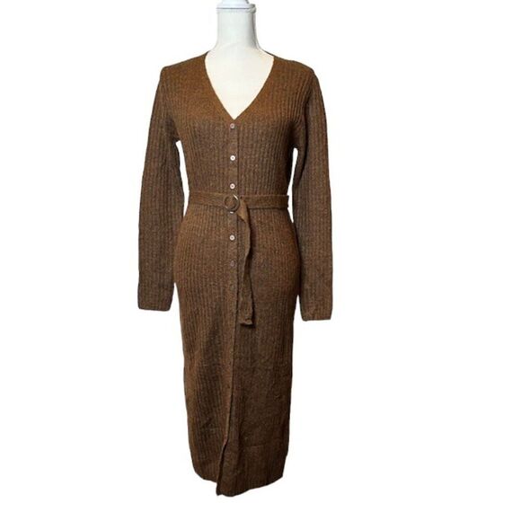 NWOT Jessica Simpson Alpaca blend Sweaterdress belted rust brown Size Medium - Picture 1 of 12